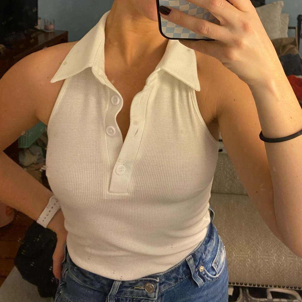 White Collared Halter Top